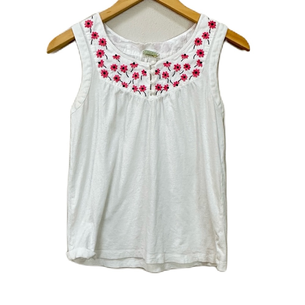 Anthropologie Little Yellow Button White Embroidered Flower Top Women’s Small